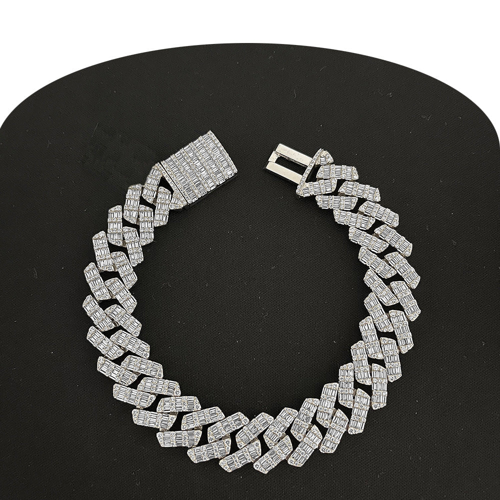 Muse Jewelry 15MM 8.85ct G SI 14K White Gold Diamond Baguette & Round Bracelet 8.5"
