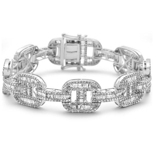 Muse Jewelry 10.90ct G SI 14K White Gold Baguette & Round Diamond Bracelet 8.5"