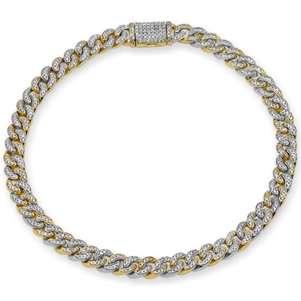 Muse Jewelry 4MM .82ct G SI 14K Two Tone Gold Diamond Round Cuban Bracelet 8"