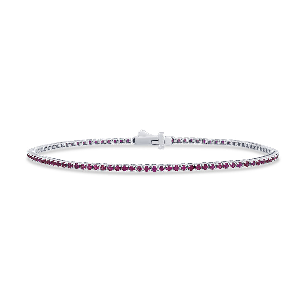 Muse Jewelry 1.62ct G SI 14K White Gold Natural Ruby Tennis Bracelet 7"