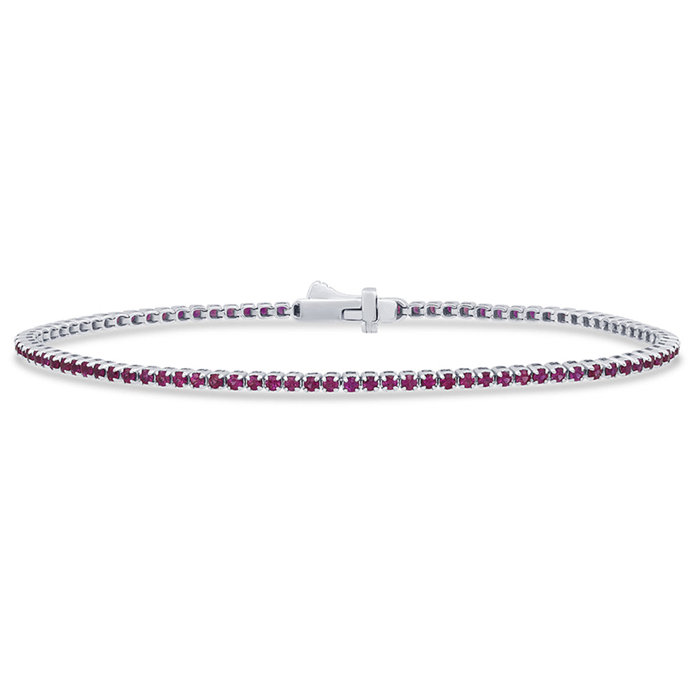 Muse Jewelry 1.62ct G SI 14K White Gold Natural Ruby Tennis Bracelet 7"