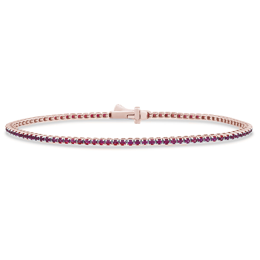 Muse Jewelry 1.70ct G SI 14K Rose Gold Natural Ruby Tennis Bracelet 7"