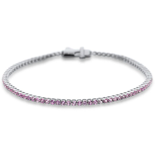 Muse Jewelry 2.32ct G SI 14K White Gold Natural Pink Sapphire Tennis Bracelet 7"