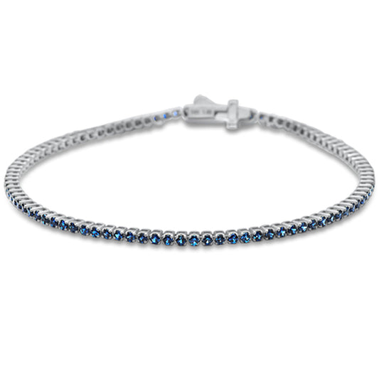 Muse Jewelry 3.56ct G SI 14K White Gold Natural Blue Sapphire Tennis Bracelet 7"