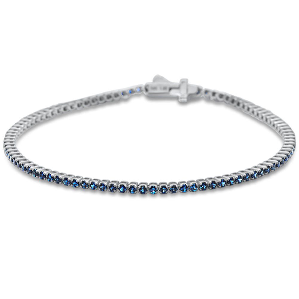 Muse Jewelry 1.57cts G SI 14K White Gold Natural Blue Sapphire Tennis Bracelet 7"