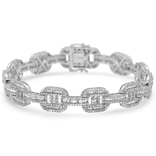 Muse Jewelry 10mm 6.40ct G SI 14K White Gold Diamond Round & Baguette Men's Bracelet 8"