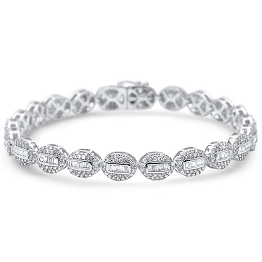 Muse Jewelry 4.25ct G SI 14K White Gold Diamond Oval Shaped Round & Baguette Tennis Bracelet