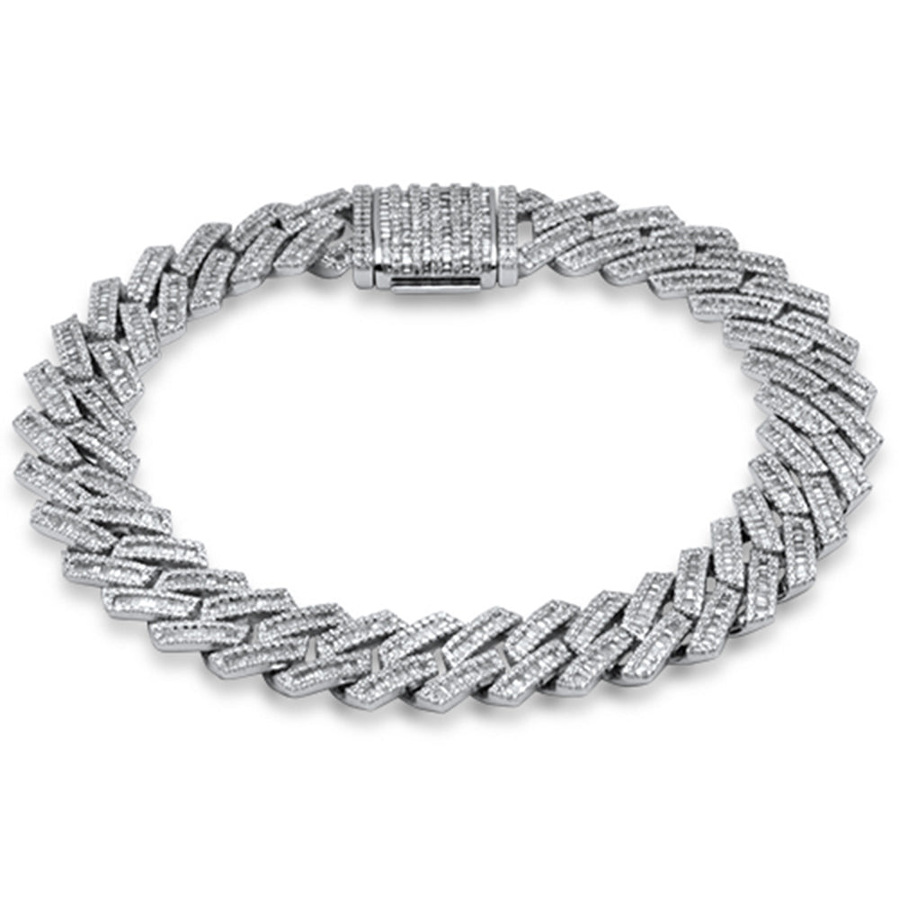 Muse Jewelry 5.53ct G SI 14K White Gold Round & Baguette Iced Out Diamond Cuban Bracelet 8" Long