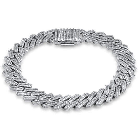 Muse Jewelry 5.53ct G SI 14K White Gold Round & Baguette Iced Out Diamond Cuban Bracelet 8" Long