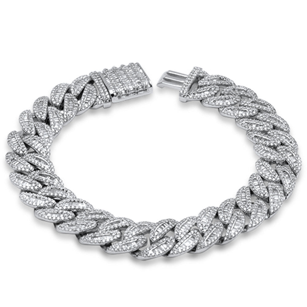Muse Jewelry 9.89ct G SI 14K White Gold Round & Baguette Iced Out Cuban Diamond Bracelet 8" Long