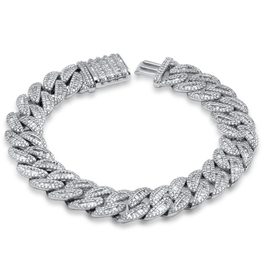 Muse Jewelry 9.89ct G SI 14K White Gold Round & Baguette Iced Out Cuban Diamond Bracelet 8" Long