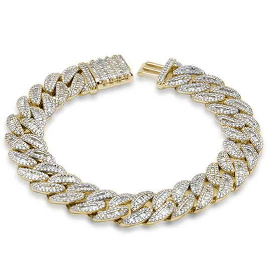 Muse Jewelry 8.03ct G SI 14K Yellow Gold Round & Baguette Iced Out Cuban Diamond Bracelet 8" Long