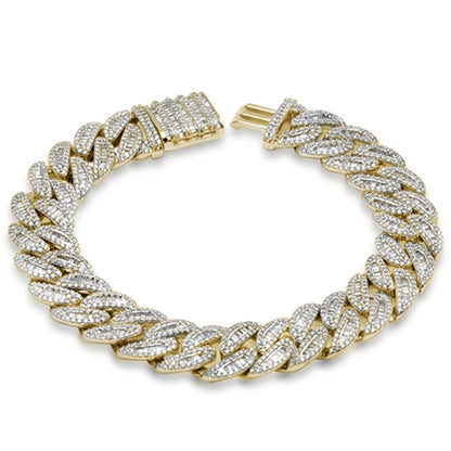 Muse Jewelry 9mm 3.70ct G SI 14K Yellow Gold Round & Baguette Iced Out Diamond Cuban Bracelet 8" Long
