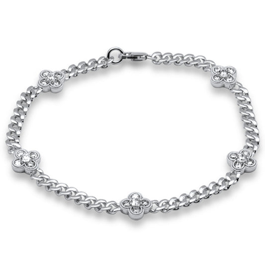 Muse Jewelry 1.00ct G SI 14K White Gold Diamond Flower Style Cuban Bracelet 7" Long