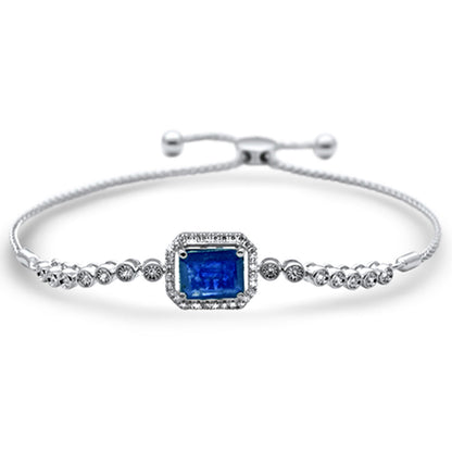 Muse Jewelry 2.62ct G SI 14K White Gold Adjustable Diamond & Blue Sapphire Bola Bracelet