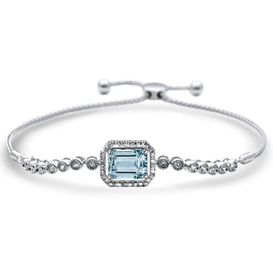 Muse Jewelry 2.45ct G SI 14K White Gold Adjustable Diamond & Natural Aquamarine Bola Bracelet