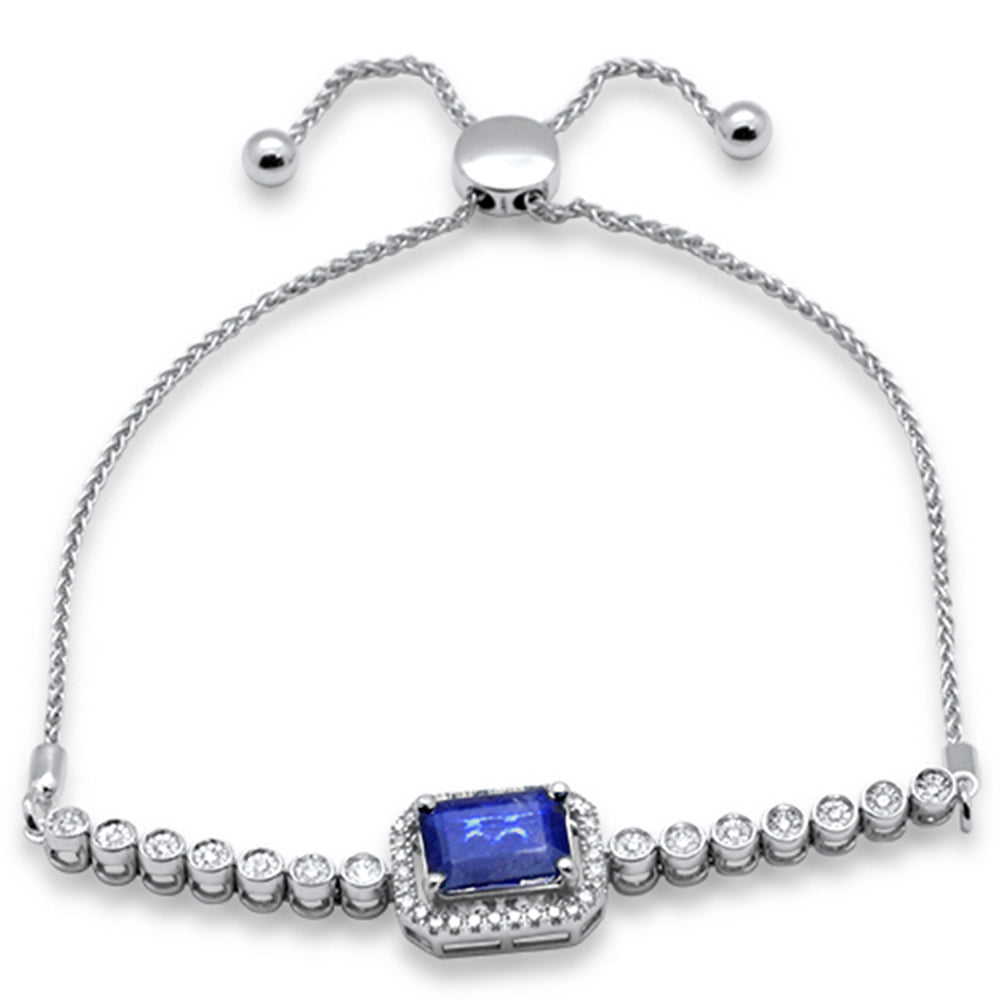 Muse Jewelry 2.62ct G SI 14K White Gold Adjustable Diamond & Blue Sapphire Bola Bracelet