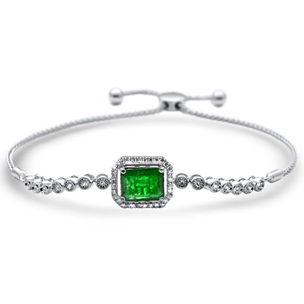 Muse Jewelry 2.87ct G SI 14K White Gold Diamond & Emerald Adjustable Gemstone Bola Bracelet