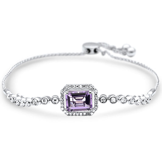 Muse Jewelry 2.13ct G SI 14K White Gold Diamond Amethyst Gemstone Bola Bracelet 13mm x 11mm