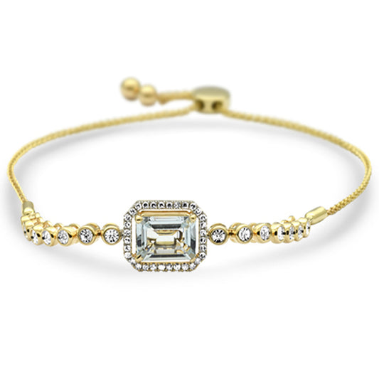 Muse Jewelry 2.30ct G SI 14K Yellow Gold Diamond & Aquamarine Gemtsone Bola Bracelet 13mm x 11mm