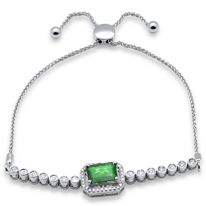 Muse Jewelry 2.87ct G SI 14K White Gold Diamond & Emerald Adjustable Gemstone Bola Bracelet