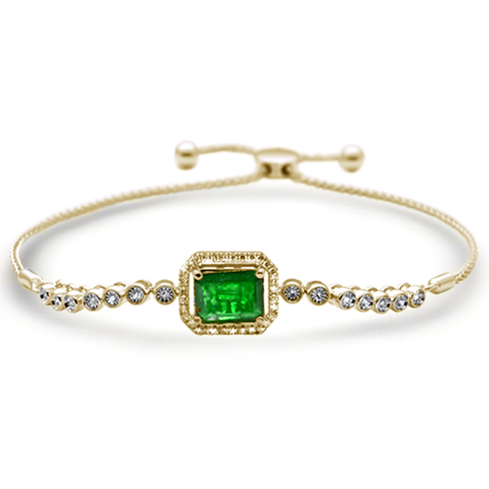 Muse Jewelry 2.07ct G SI 14K Yellow Gold Diamond & Emerald Adjustable Gemstone Bola Bracelet