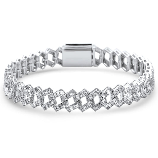 Muse Jewelry 5.85ct G SI 14K White Gold Round & Baguette Diamond Cuban Bracelet 8"