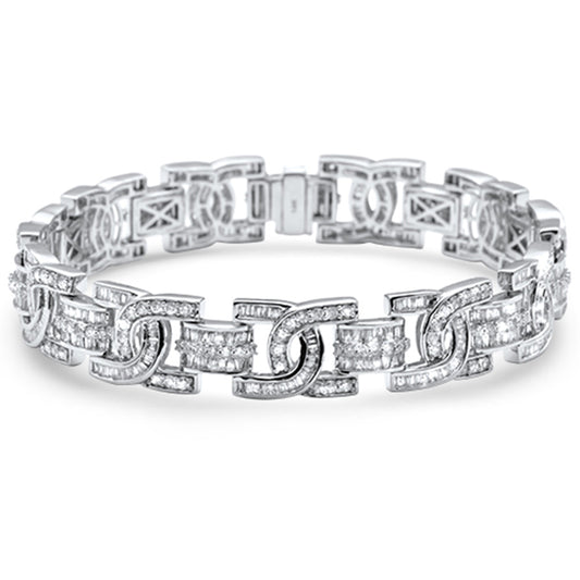 Muse Jewelry 8.88ct G SI 14K White Gold Round & Baguette Diamond Iced Out Men's Bracelet 8.5" Long