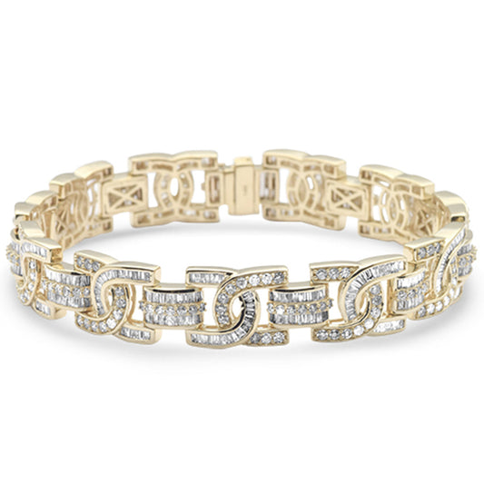 Muse Jewelry 8.50ct G SI 14K Yellow Gold Round & Baguette Diamond Iced Out Men's Bracelet 8.5" Long