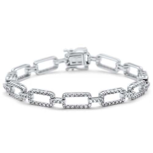 Muse Jewelry 1.69ct G SI 14K White Gold Women's Diamond Square Link Paper Clip Bracelet 7" Long