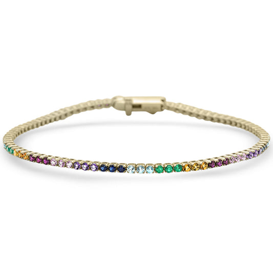 Muse Jewelry 2.2ct G SI 14K Yellow Gold Natural Multi Color Gemstone Tennis Bracelet 7" Long