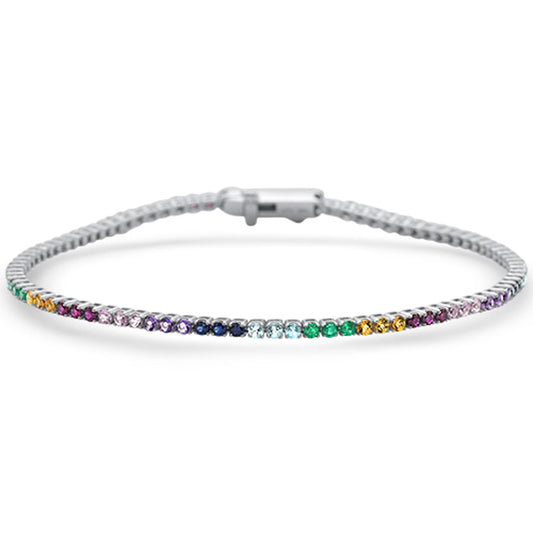 Muse Jewelry 2.36ct G SI 14K White Gold Natural Multi Color Gemstone Tennis Bracelet 7" Long