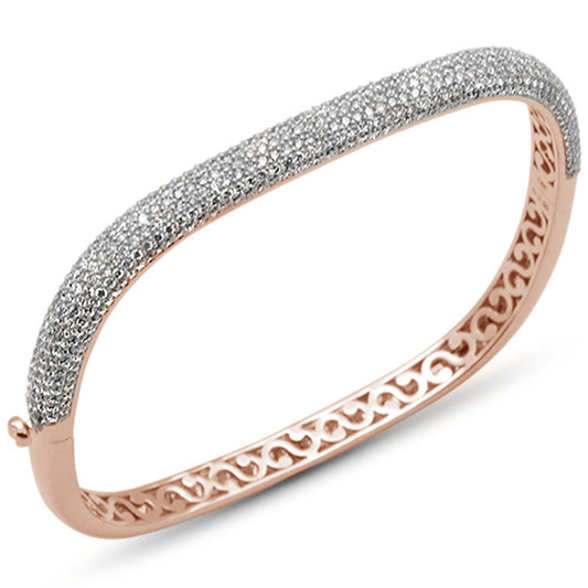 Muse Jewelry 3.34ct G SI 14K Rose Gold Diamond Pave Square Bangle Bracelet 6.75"