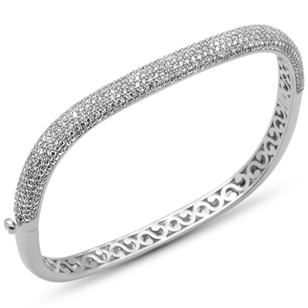 Muse Jewelry 3.35ct G SI 14K White Gold Diamond Pave Square Bangle Bracelet 6.75"