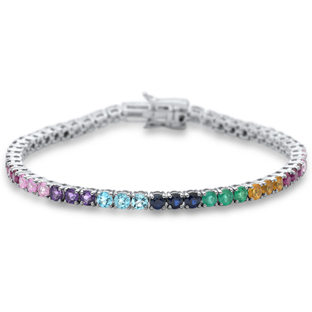 Muse Jewelry 7.03ct 14K White Gold Natural Multicolor Gemstone Tennis Bracelet 7" Long