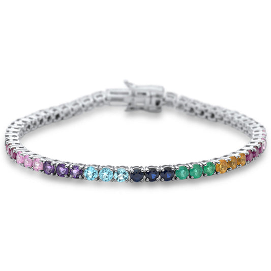 Muse Jewelry 7.03ct 14K White Gold Natural Multicolor Gemstone Tennis Bracelet 7" Long