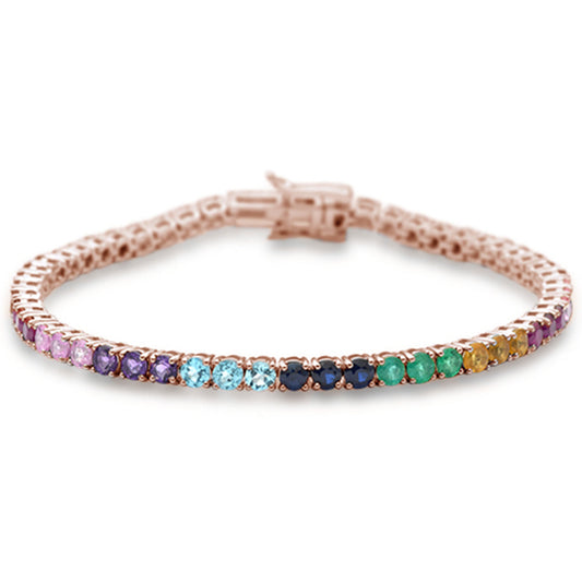 Muse Jewelry 6.11ct 14K Rose Gold Natural Multi color Gemstone Tennis Bracelet 7" Long