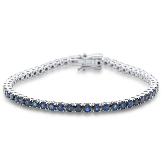 Muse Jewelry 7.96ct 14K White Gold Natural Blue Sapphire Tennis Bracelet 7" Long