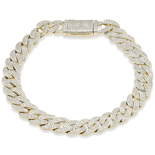 Muse Jewelry 9MM 3.46ct G SI 14K Yellow Gold Diamond Micro Pave Iced Out Round Cuban Link Bracelet 8"