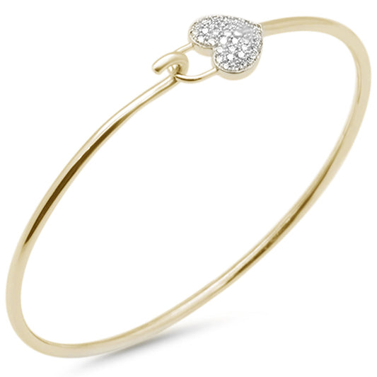 Muse Jewelry .20ct G SI 14K Yellow Gold Diamond Heart Lock Wrap around Hook Bangle Bracelet 7" Long