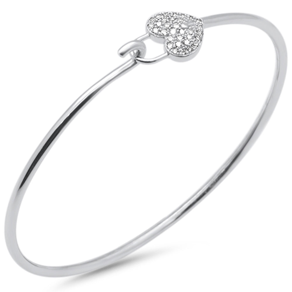 Muse Jewelry .19ct G SI 14K White Gold Diamond Heart Lock Wrap around Hook Bangle Bracelet 7" Long