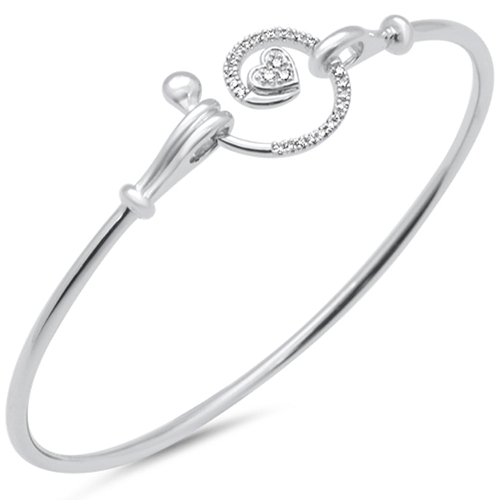 Muse Jewelry .13ct G SI 14K White Gold Diamond Heart Spiral Hook Wrap Around Bangle Bracelet 7" Long