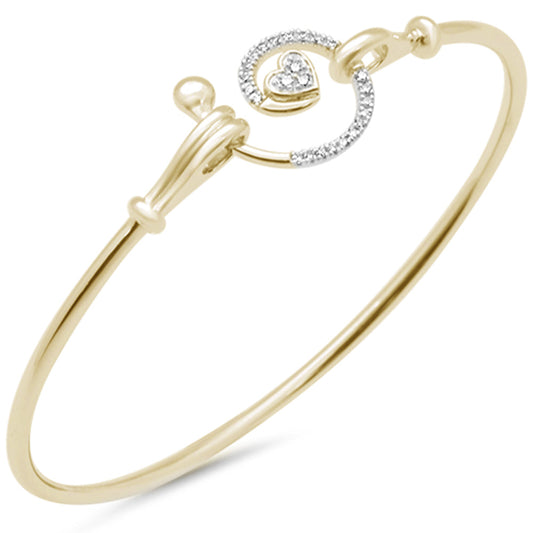 Muse Jewelry .13ct G SI 14K Yellow Gold Diamond Heart Spiral Hook Wrap Around Bangle Bracelet 7" Long