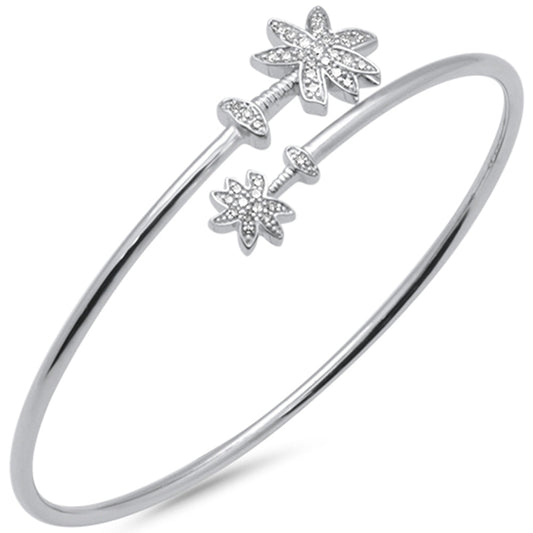 Muse Jewelry .25ct G SI 14K White Gold Diamond Wrap around Palm Tree Bangle Bracelet 7" Long