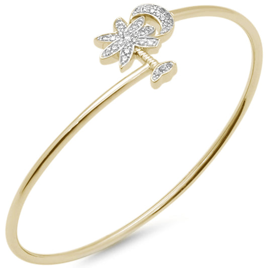 Muse Jewelry .25ct G SI 14K Yellow Gold Diamond Wrap around Palm Tree & Moon Bracelet 7" Long