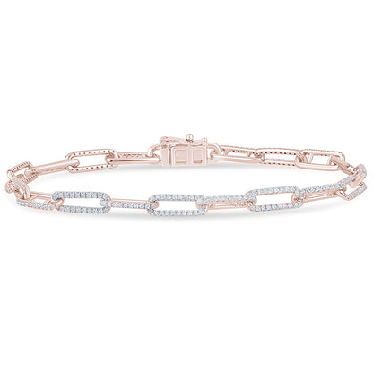 Muse Jewelry .82ct G SI 14K Rose Gold Diamond Paperclip Bracelet