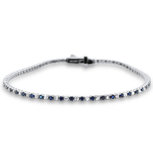 Muse Jewelry 2.18ct G SI 14K White Gold Blue Sapphire & Diamond Tennis Bracelet 7" Long