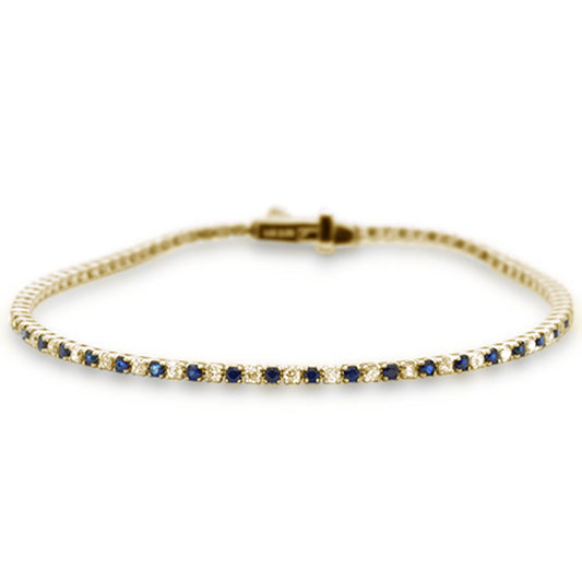 Muse Jewelry 2.09ct G SI 14K Yellow Gold Blue Sapphire & Diamond Tennis Bracelet 7" Long