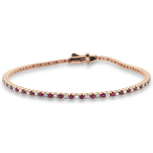 Muse Jewelry 2.11ct G SI 14K Rose Gold Ruby Gemstone & Diamond Tennis Bracelet 7" Long