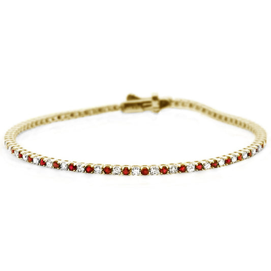 Muse Jewelry 2.02ct G SI 14K Yellow Gold Ruby Gemstone & Diamond Tennis Bracelet 7" Long